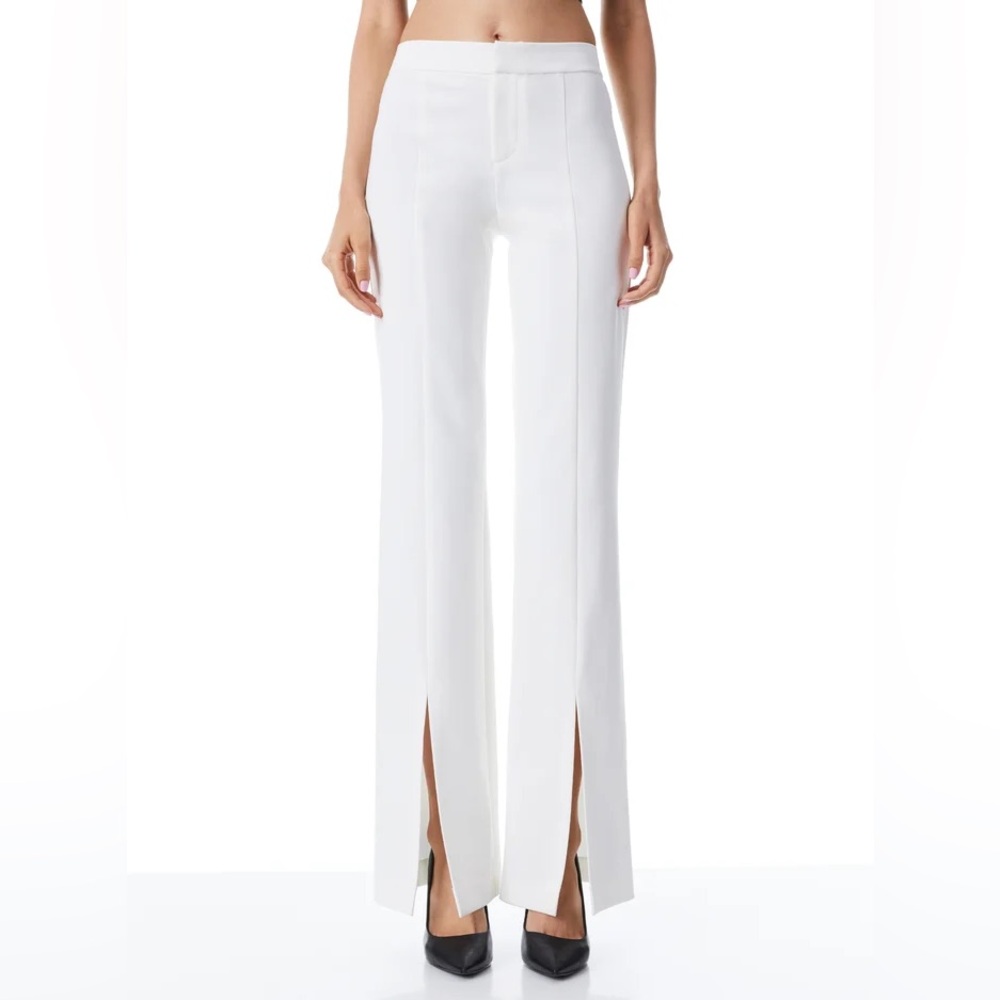 NWT Alice + Olivia Walker Slim Front Slit Pants in Off White